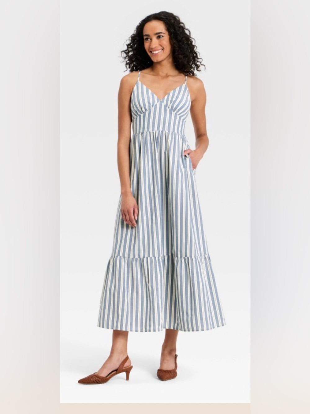 Universal Thread Blue White Striped Cotton Midi Maxi Dress Size Small